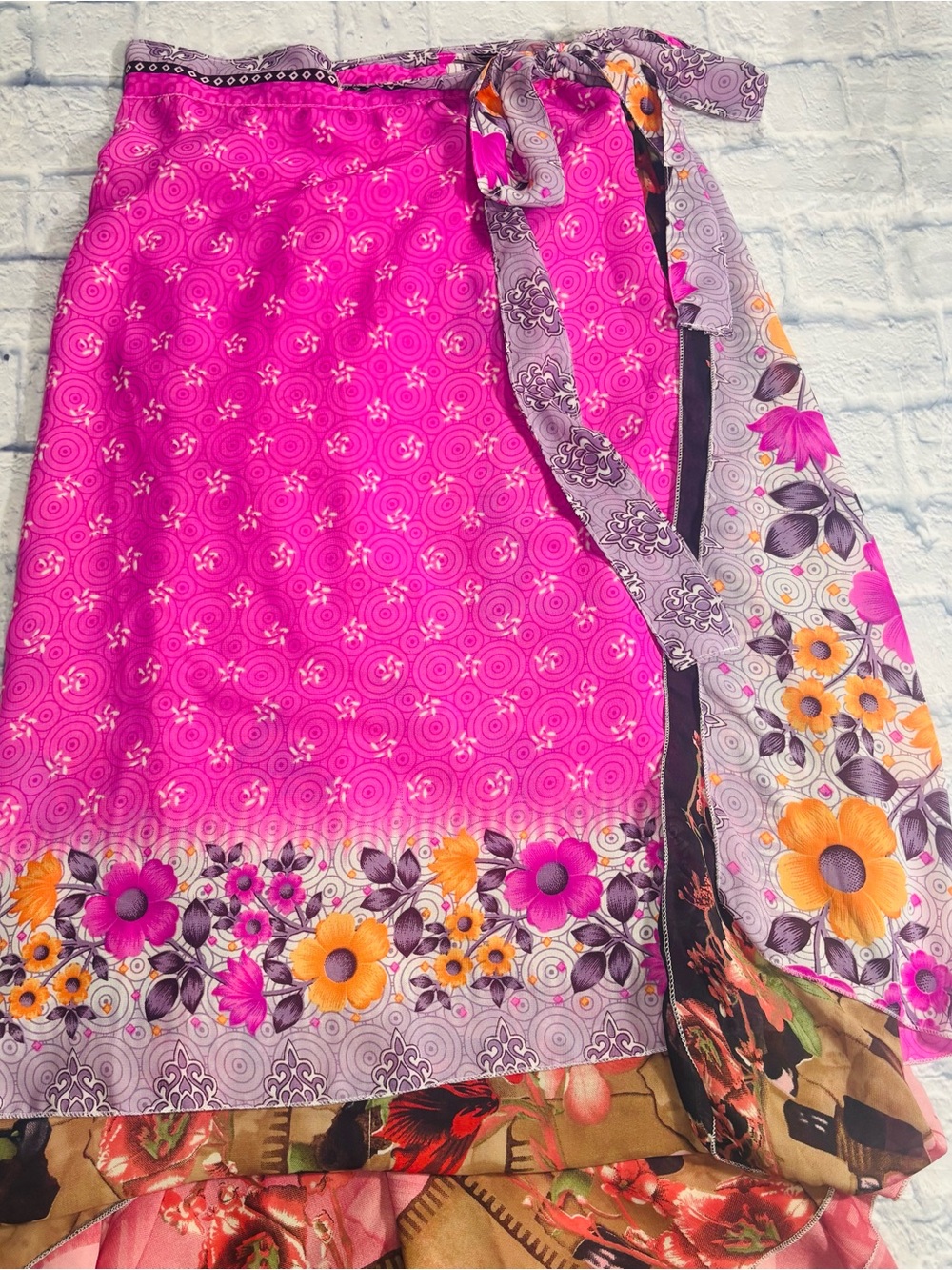 Mamta Pink Floral Multicoloral Layered Wrap Around Skirt Size XS/S/M